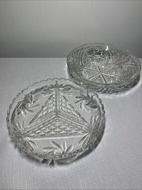 Vintage divided crystal relish dish pinwheel pattern & Clear Cut Glass Bowl